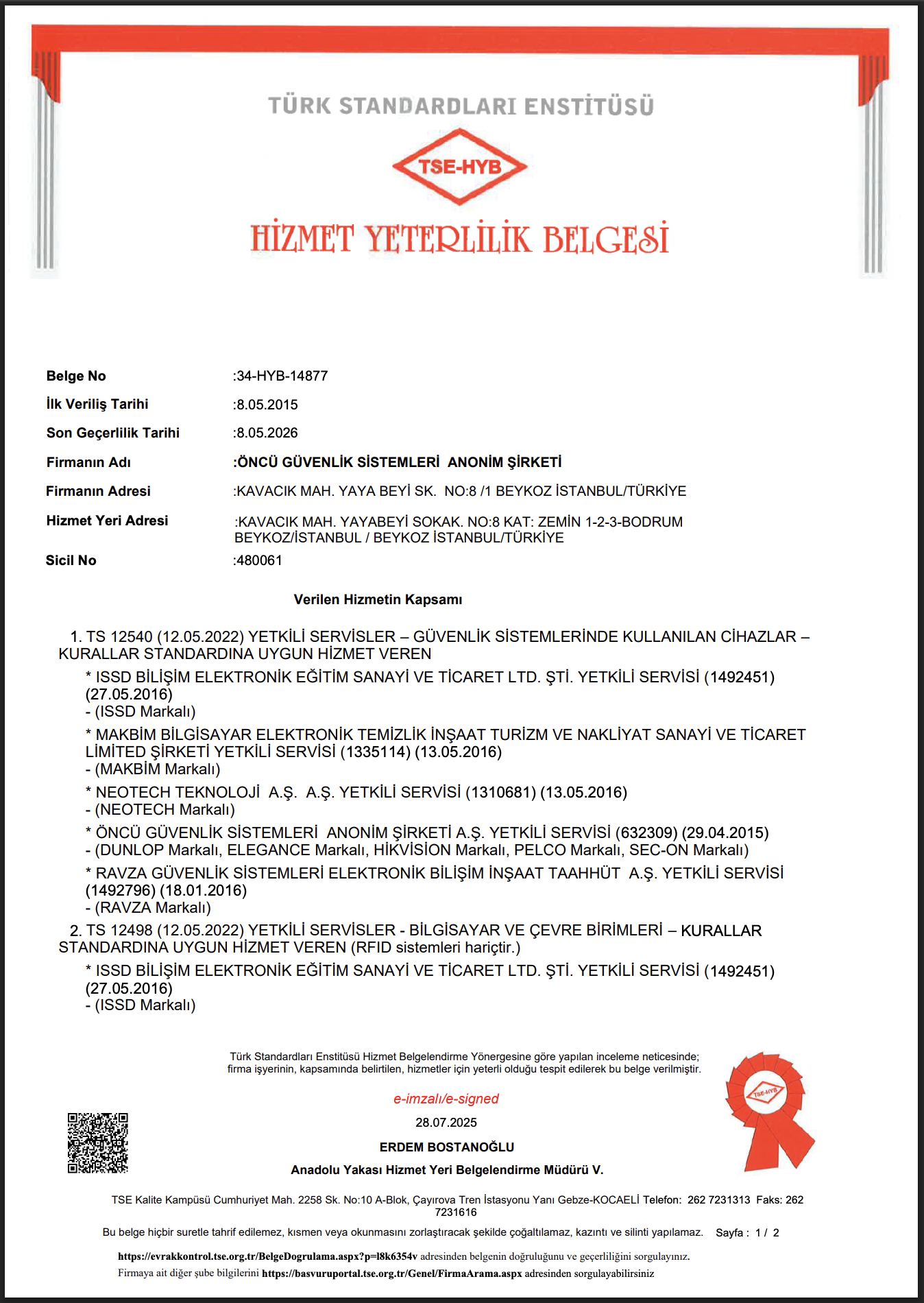 Hizmet Yeterlilik Belgesi